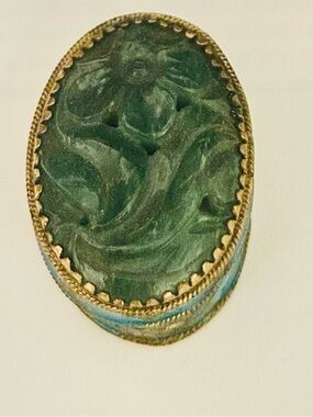 Oval Jade Trinket Box with Decorative Gold Trim